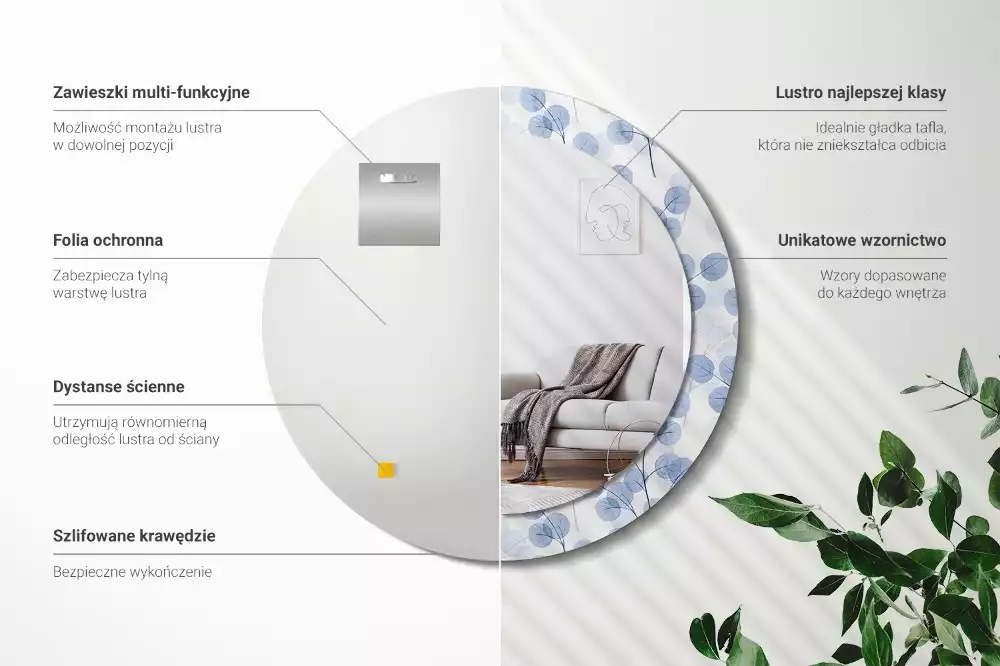 Espejo redondo estampado Ramas hojas