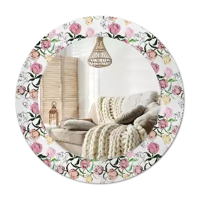 Espejo redondo con decoración capullos de peonía