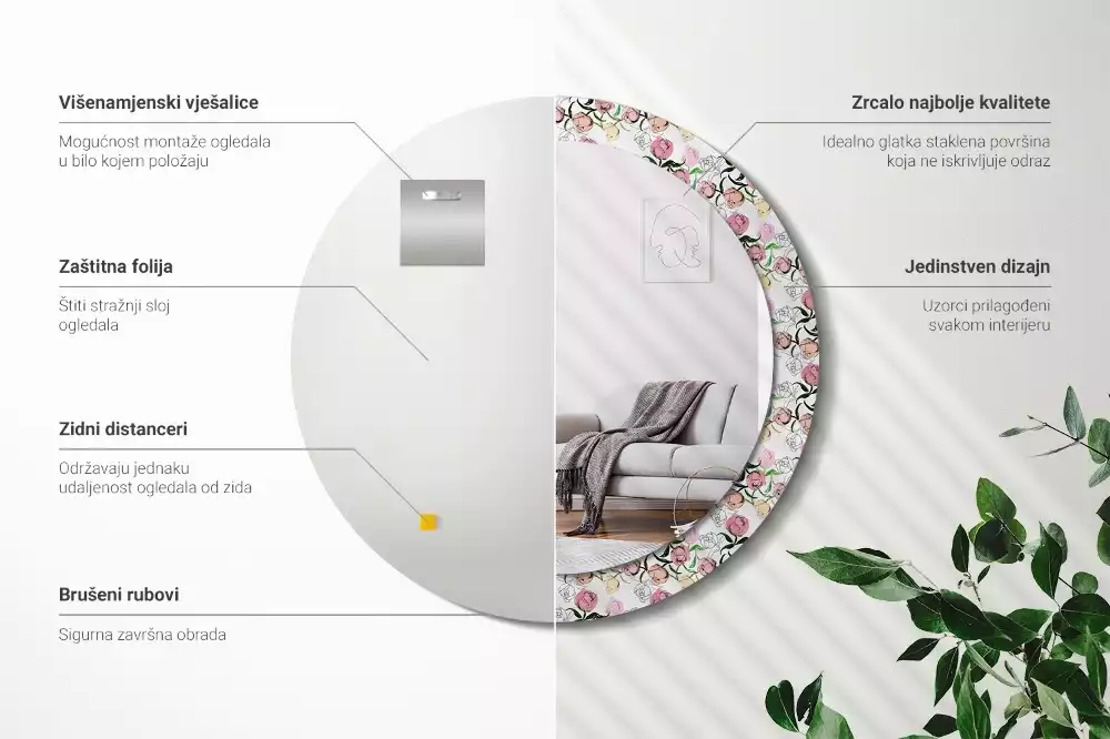 Espejo redondo con decoración capullos de peonía