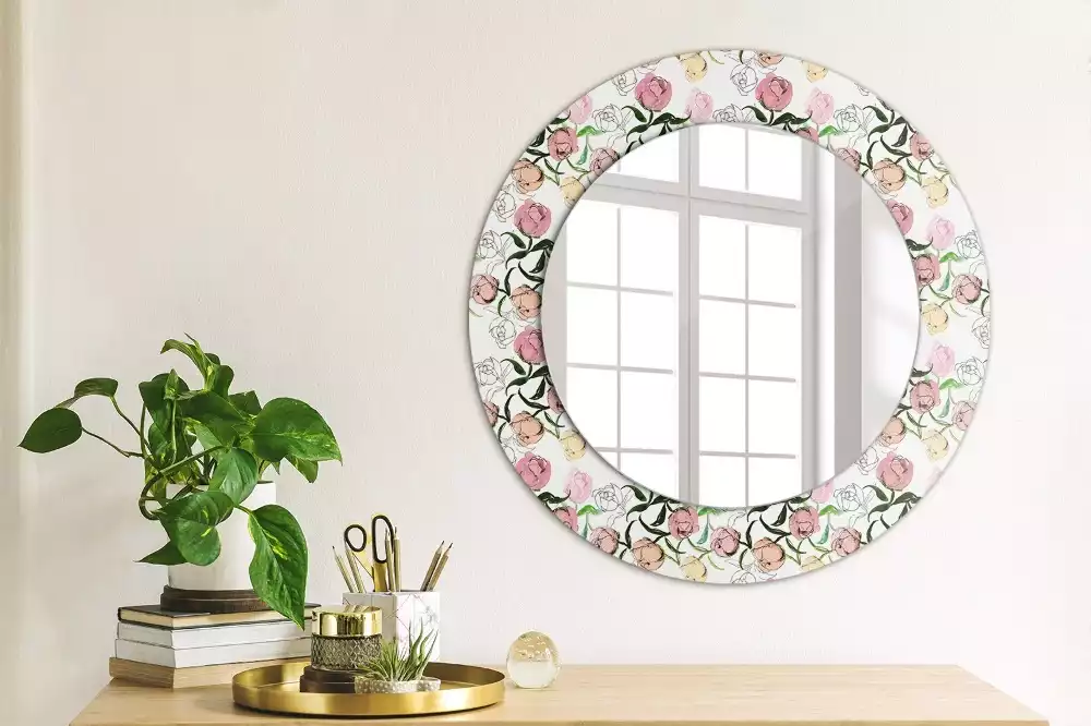 Espejo redondo con decoración capullos de peonía