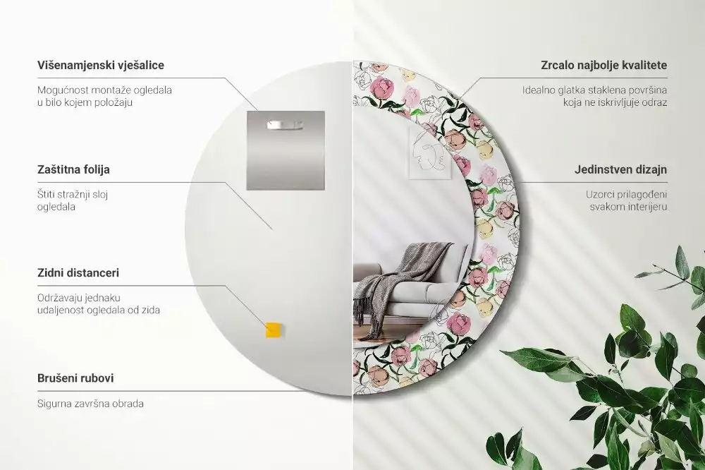 Espejo redondo con decoración capullos de peonía