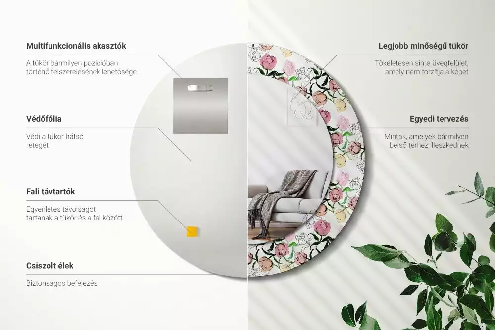 Espejo redondo con decoración capullos de peonía