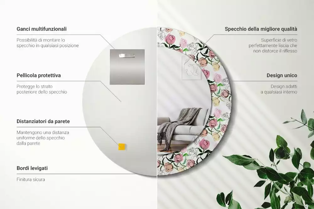 Espejo redondo con decoración capullos de peonía