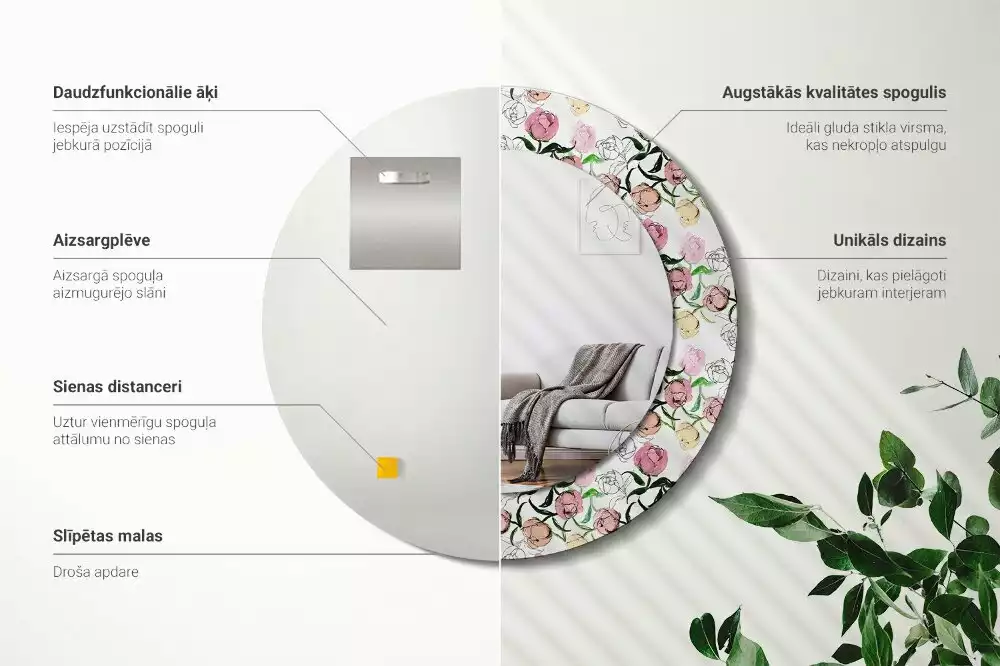 Espejo redondo con decoración capullos de peonía