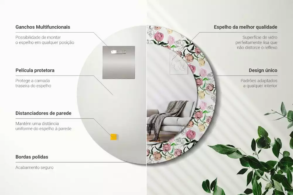 Espejo redondo con decoración capullos de peonía