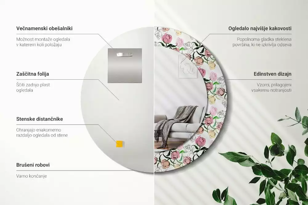 Espejo redondo con decoración capullos de peonía