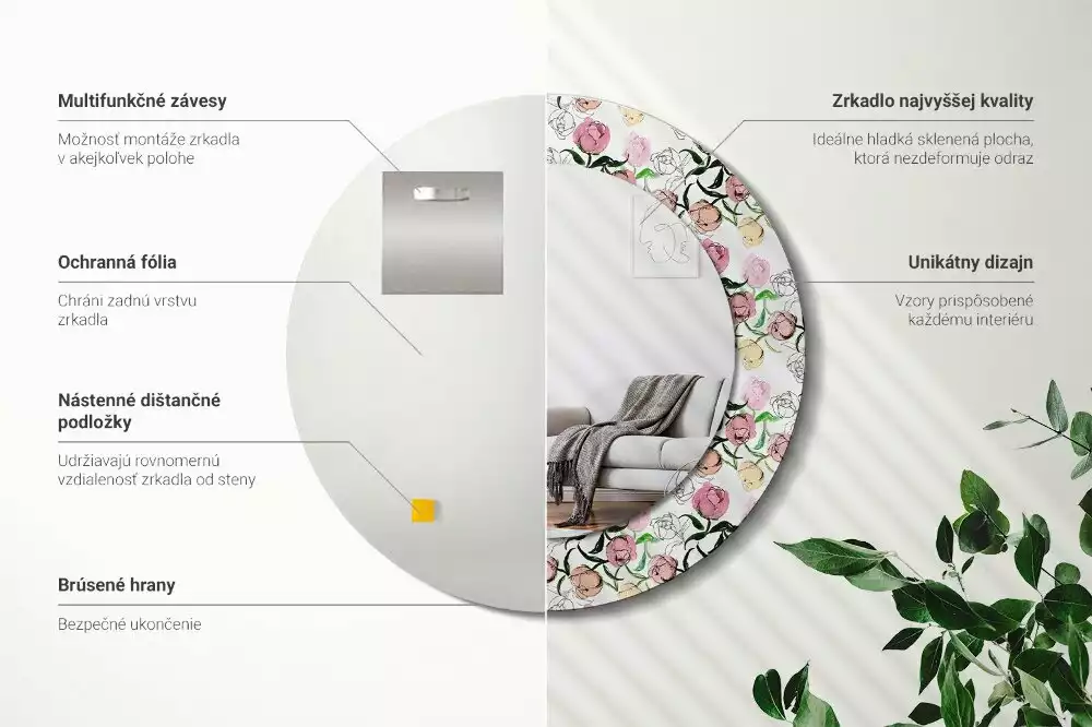 Espejo redondo con decoración capullos de peonía