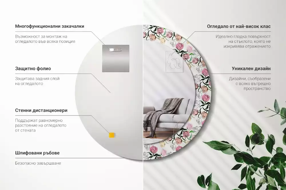 Espejo redondo con decoración capullos de peonía