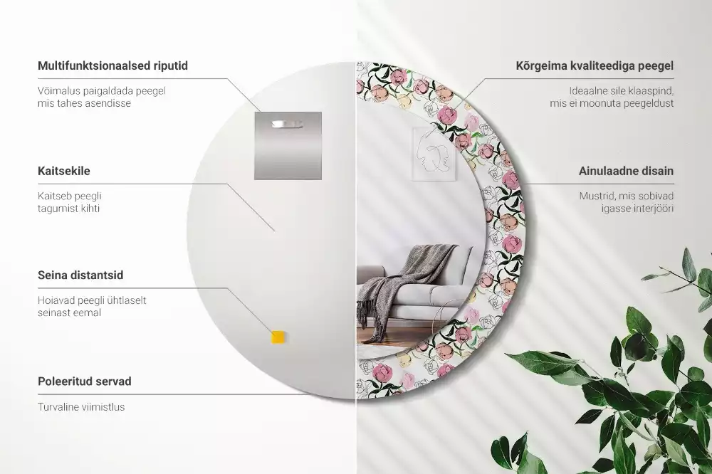 Espejo redondo con decoración capullos de peonía