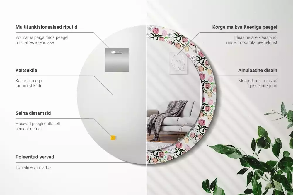 Espejo redondo con decoración capullos de peonía