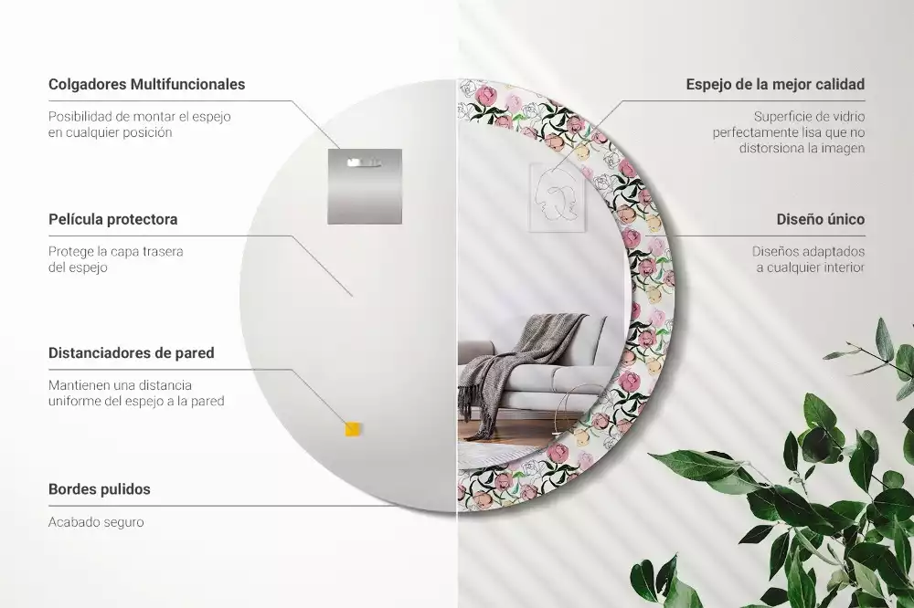 Espejo redondo con decoración capullos de peonía
