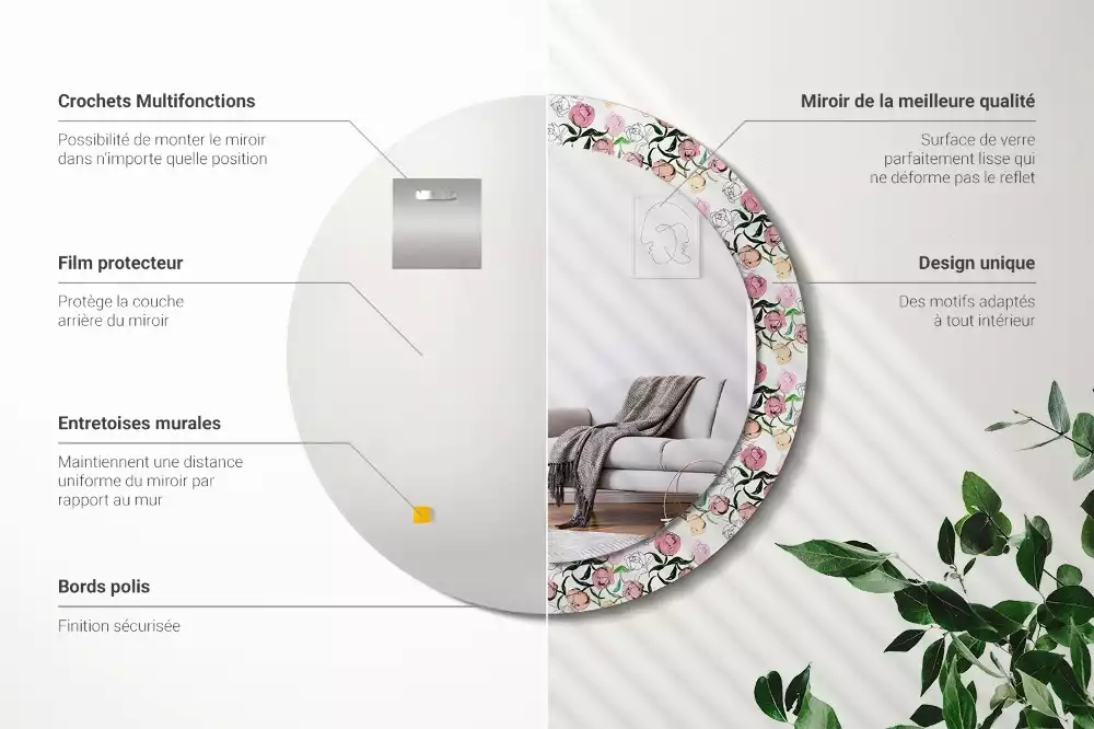 Espejo redondo con decoración capullos de peonía