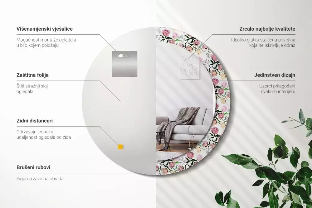 Espejo redondo con decoración capullos de peonía