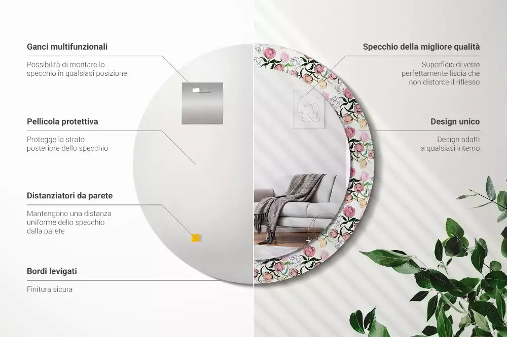 Espejo redondo con decoración capullos de peonía