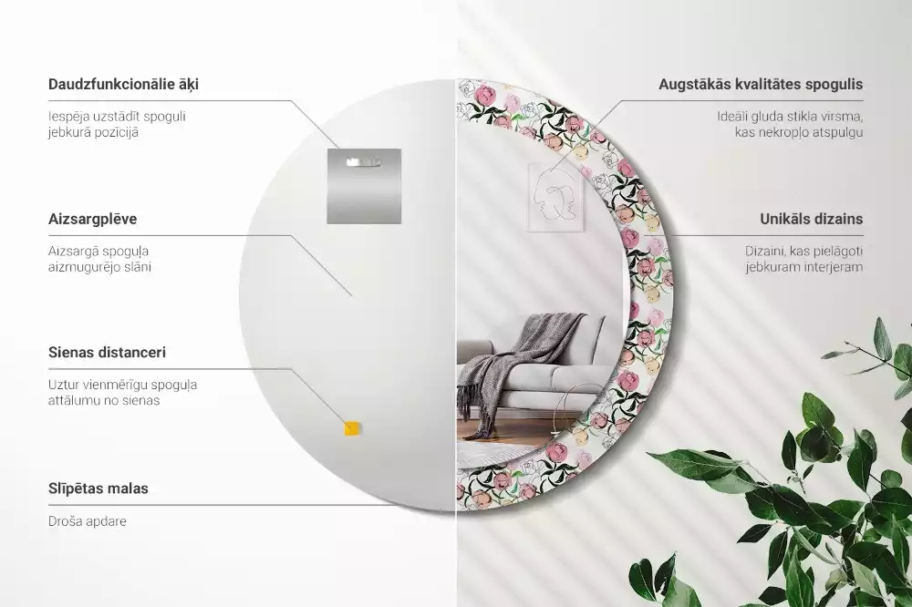 Espejo redondo con decoración capullos de peonía