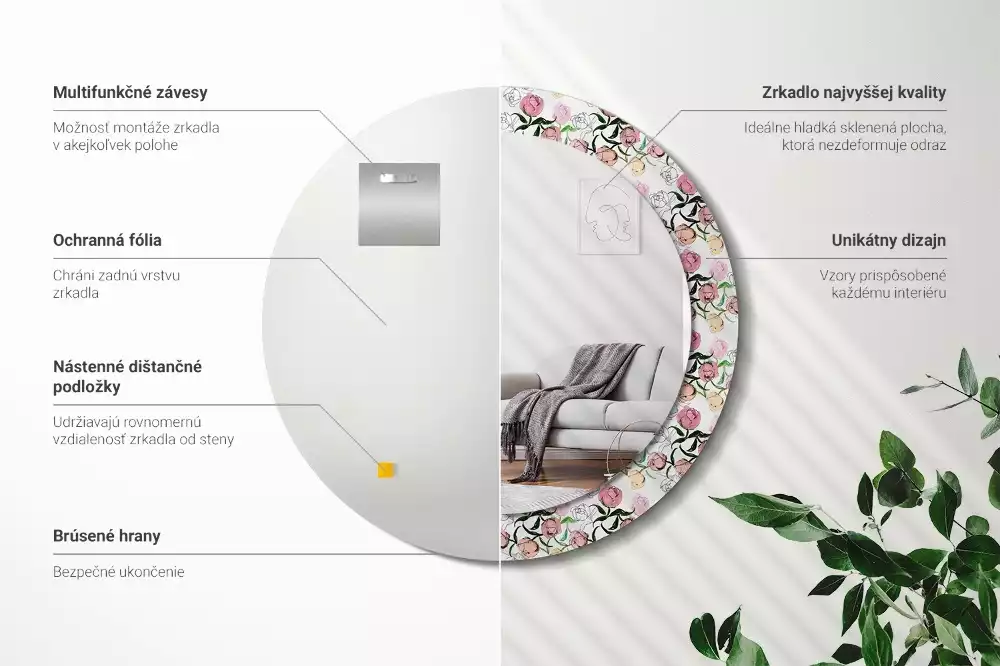 Espejo redondo con decoración capullos de peonía