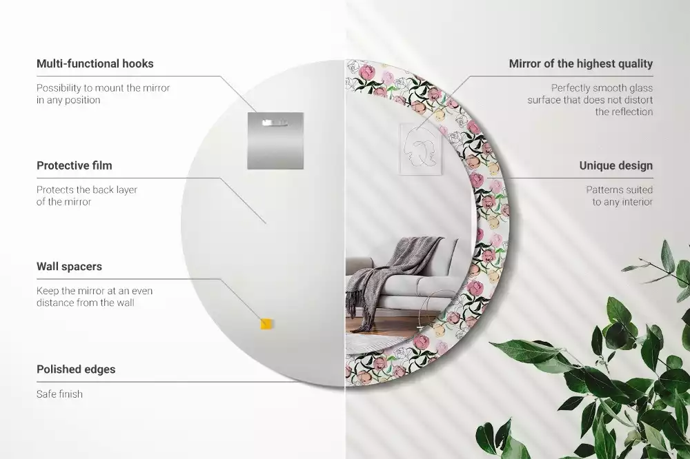 Espejo redondo con decoración capullos de peonía