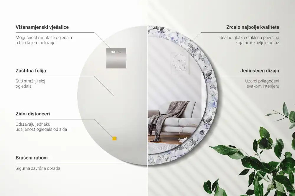 Espejo redondo impreso rosas azules