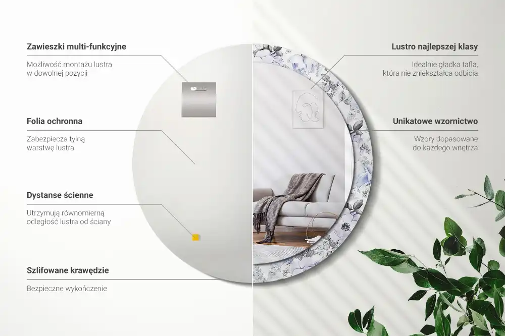 Espejo redondo impreso rosas azules