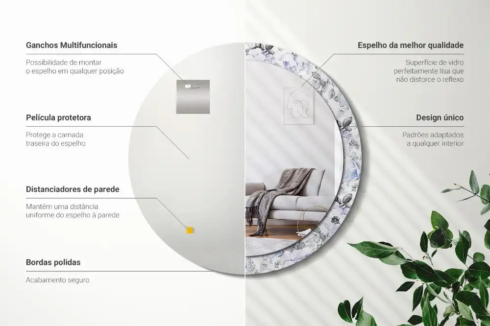 Espejo redondo impreso rosas azules