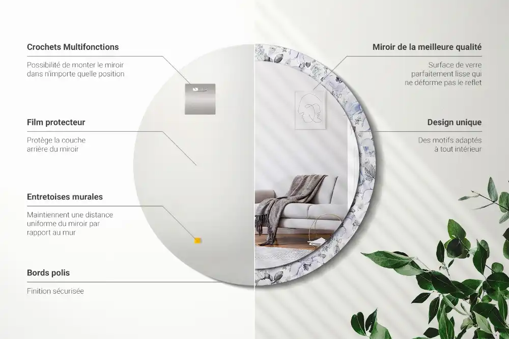 Espejo redondo impreso rosas azules