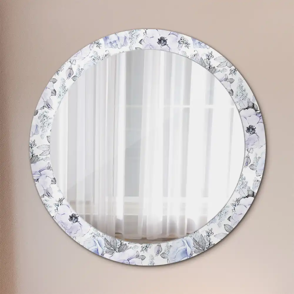 Espejo redondo impreso rosas azules