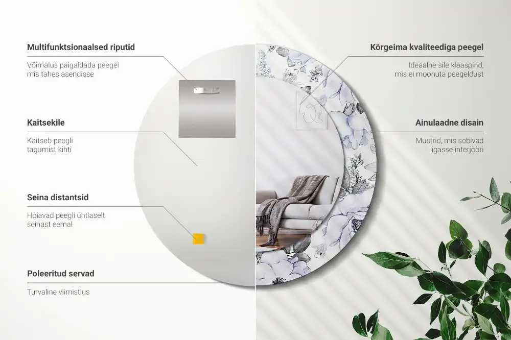 Espejo redondo impreso rosas azules