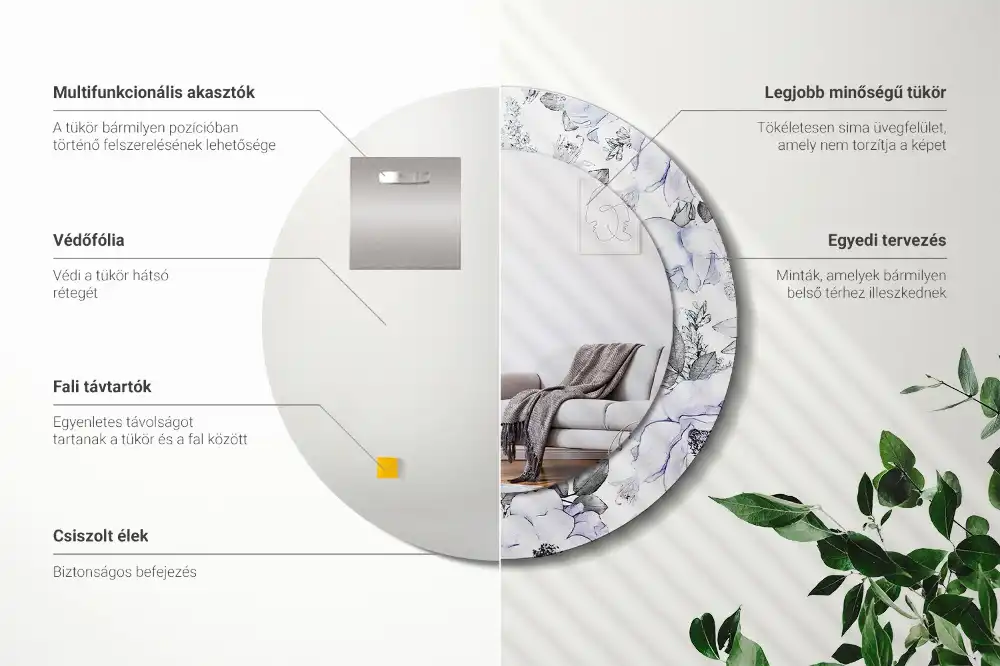 Espejo redondo impreso rosas azules