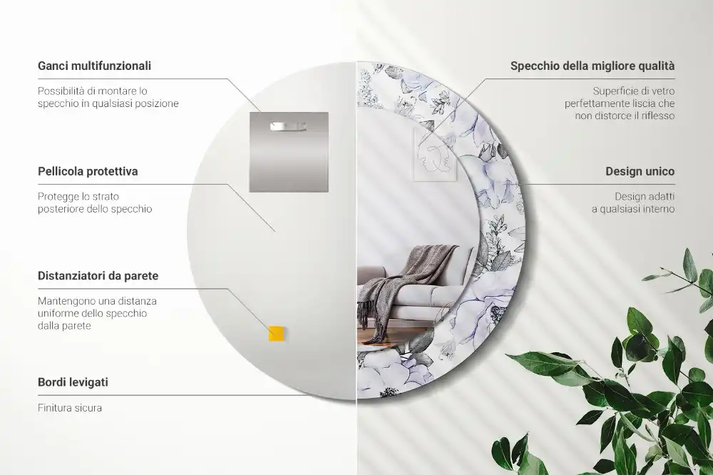 Espejo redondo impreso rosas azules