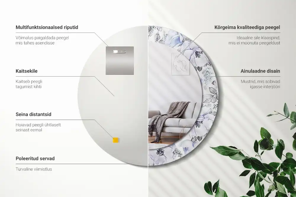 Espejo redondo impreso rosas azules