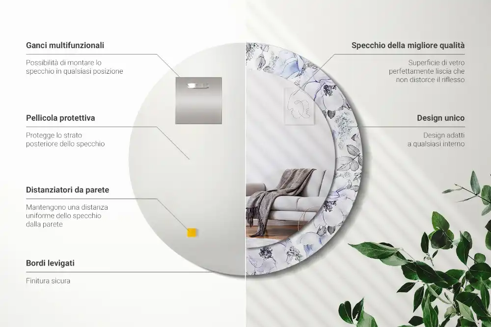 Espejo redondo impreso rosas azules