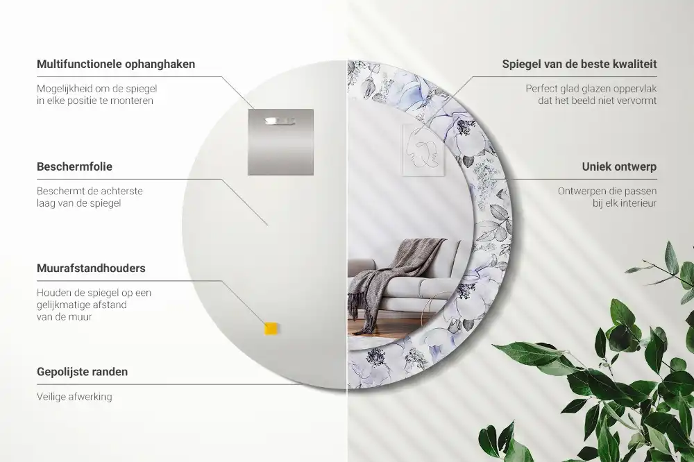 Espejo redondo impreso rosas azules