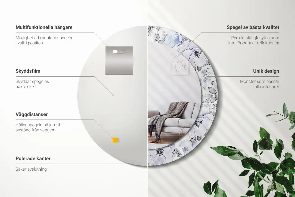 Espejo redondo impreso rosas azules