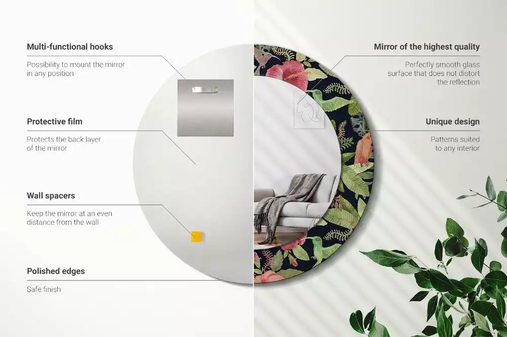 Espejo redondo con decoración flores de hibisco