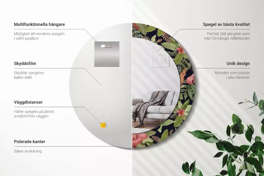 Espejo redondo con decoración flores de hibisco