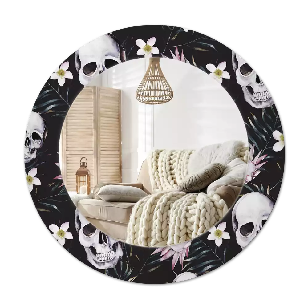 Espejo redondo con decoración Flores de calavera