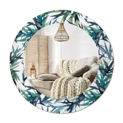 Espejo redondo con decoración palmeras azules