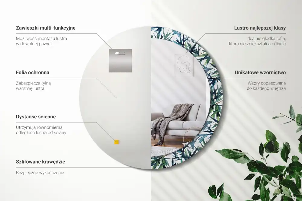 Espejo redondo con decoración palmeras azules