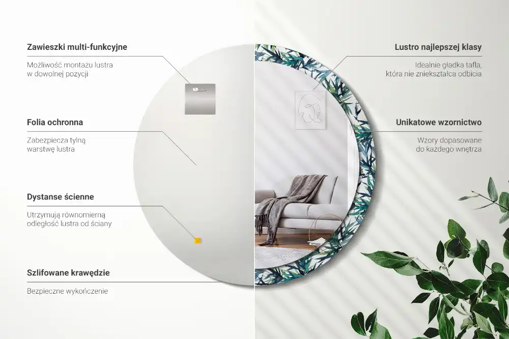 Espejo redondo con decoración palmeras azules