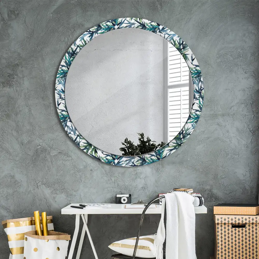 Espejo redondo con decoración palmeras azules