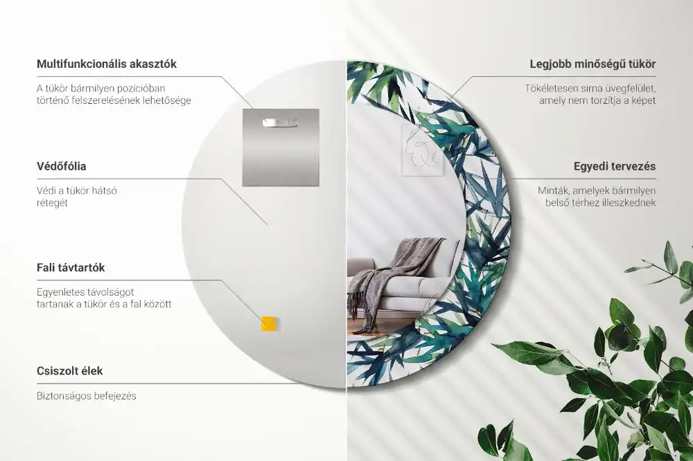 Espejo redondo con decoración palmeras azules