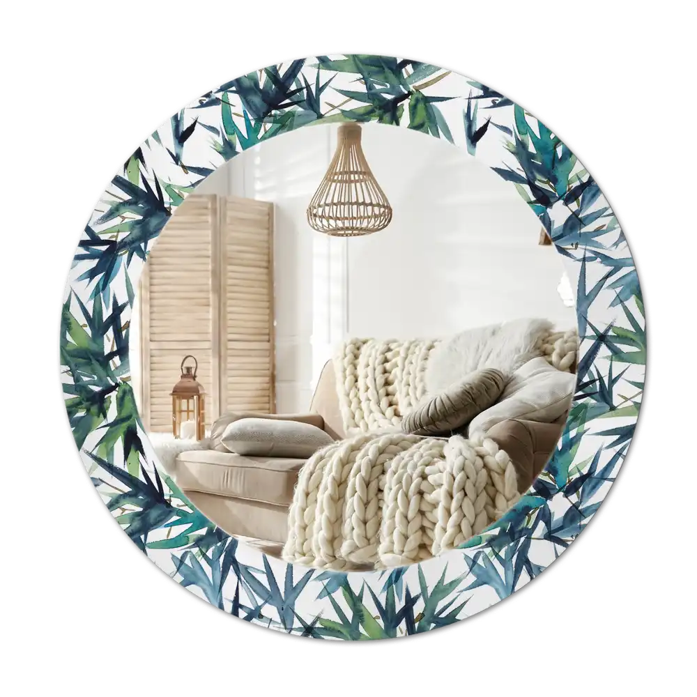 Espejo redondo con decoración palmeras azules