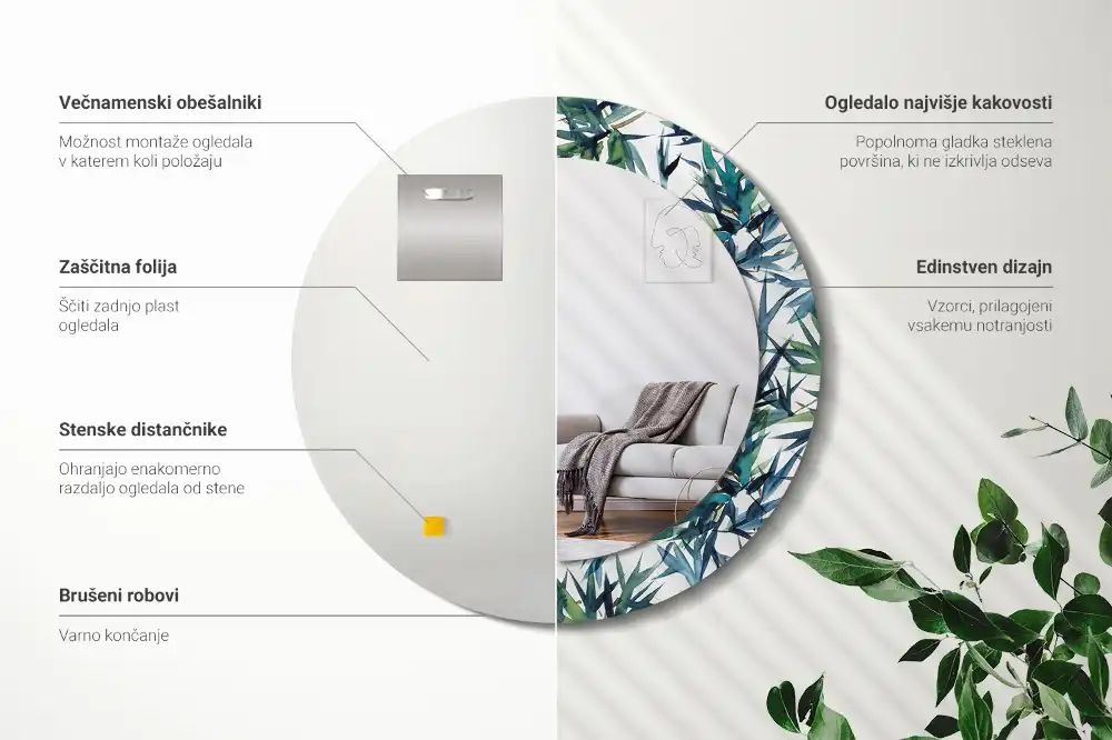 Espejo redondo con decoración palmeras azules