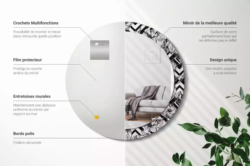 Espejo redondo con decoración Colibríes