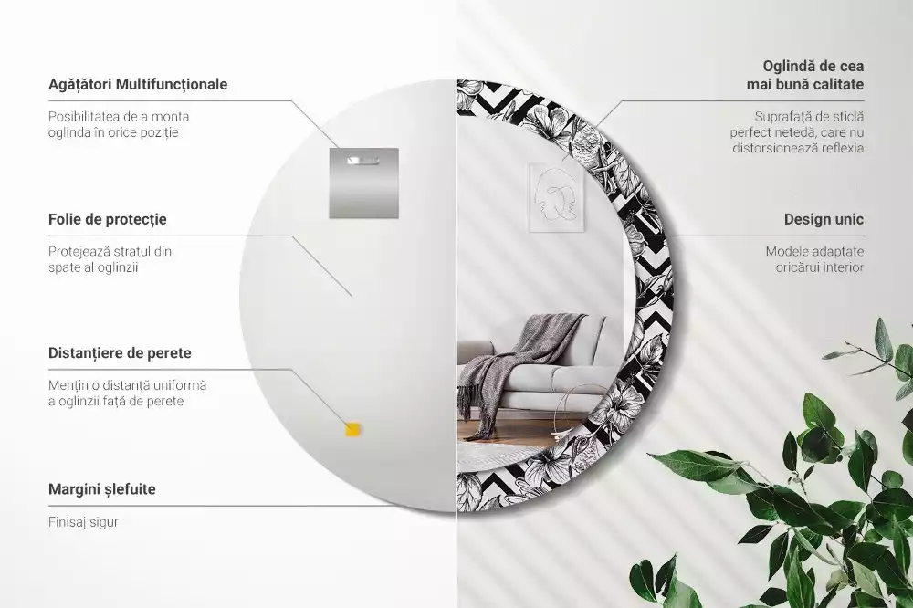 Espejo redondo con decoración Colibríes