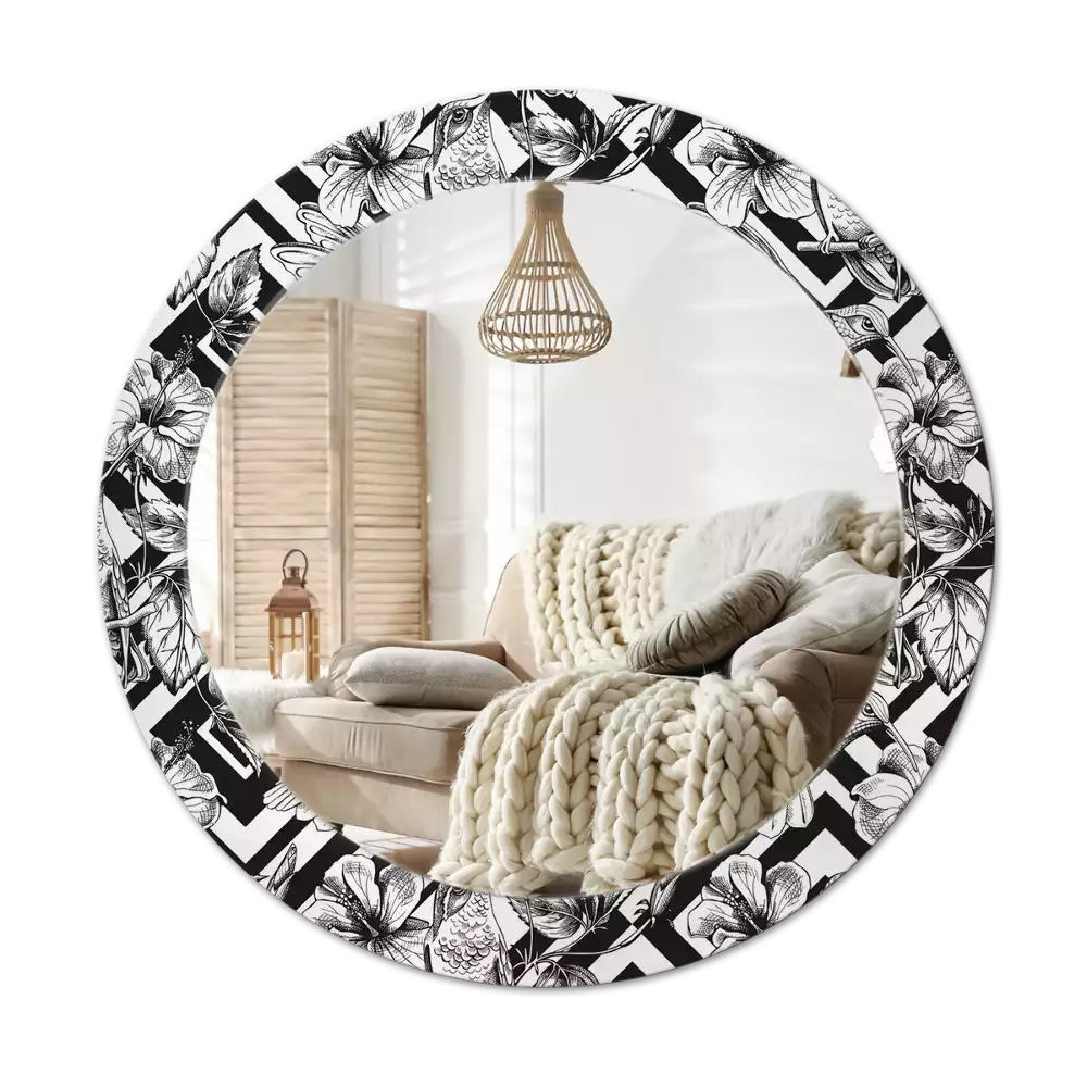 Espejo redondo con decoración Colibríes