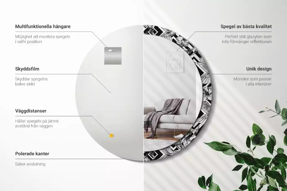 Espejo redondo con decoración Colibríes