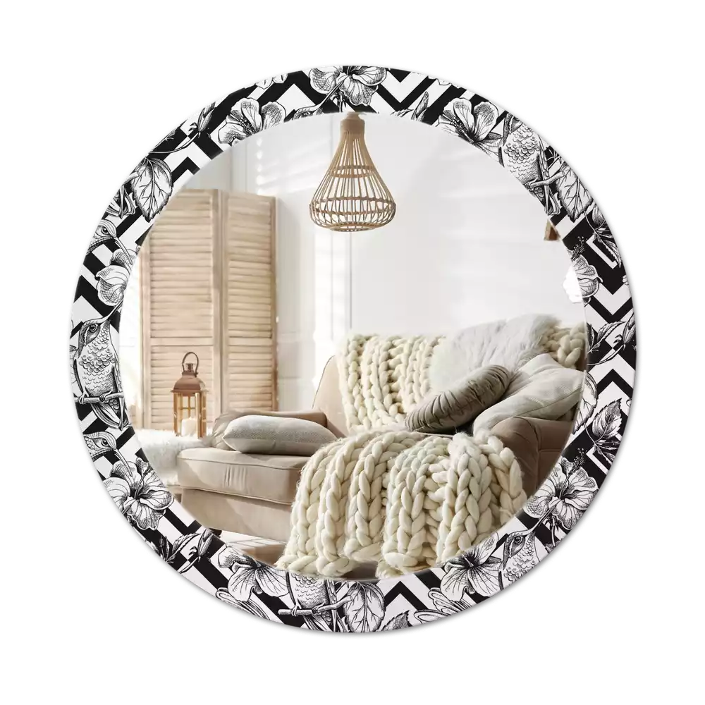 Espejo redondo con decoración Colibríes