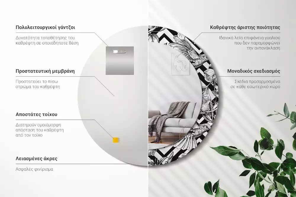 Espejo redondo con decoración Colibríes