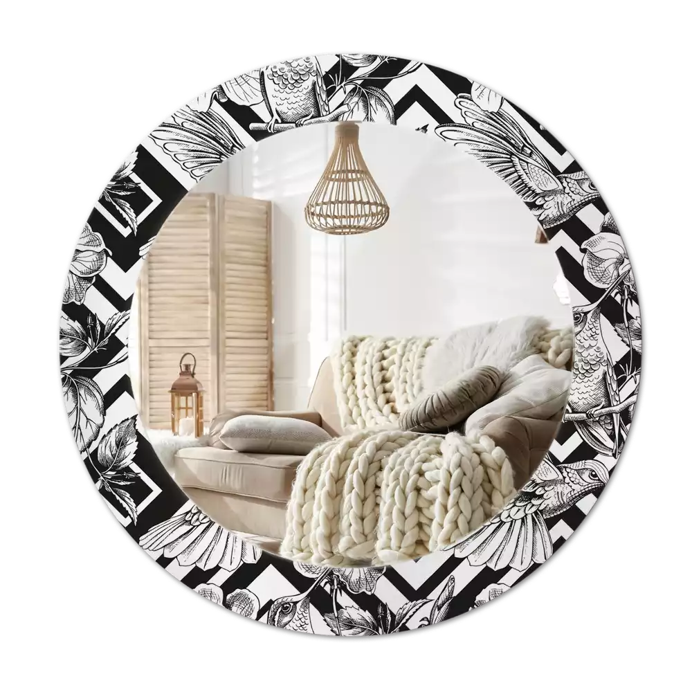 Espejo redondo con decoración Colibríes